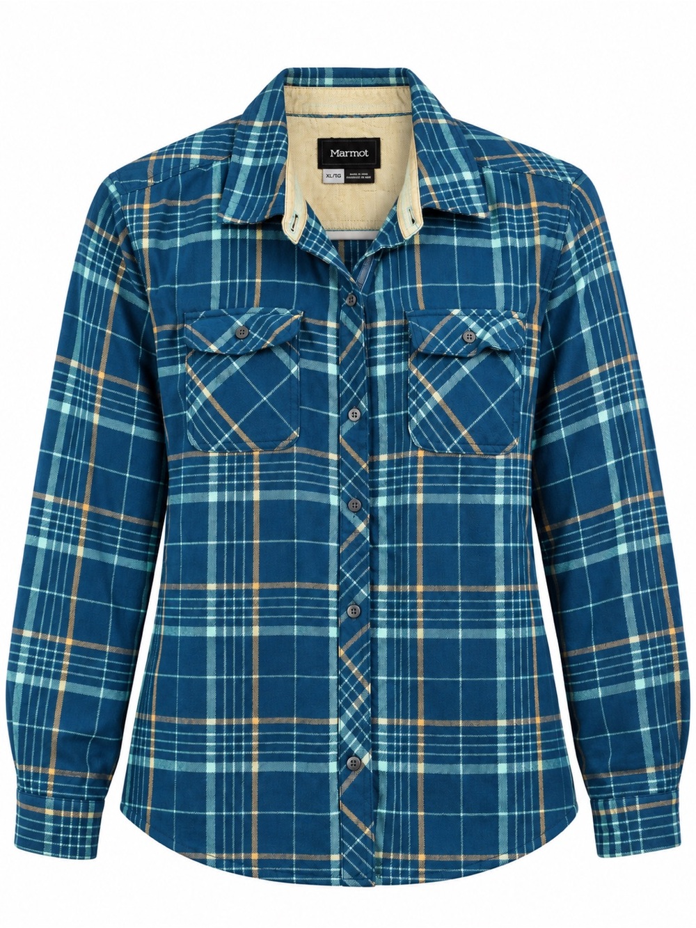 Marmot XL Plaid Flannel Shirt Gorpcore Outdoor Hiking Workware Button Up Blue